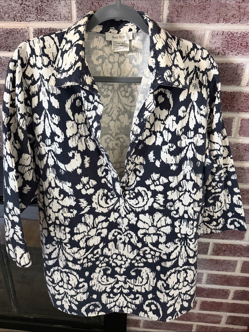 Anne Kelly Navy & White Floral Collared Tunic Top